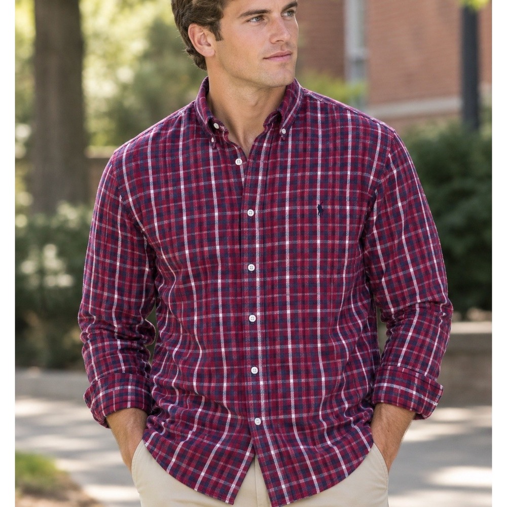 Y2K Polo Ralph Lauren Blaire Red Plaid Flannel Shirt Button Up Men's S Cotton Sm